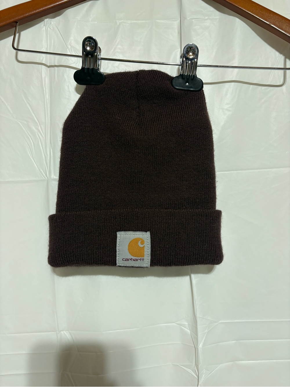 Carhartt Brown Cuffed Knit Beanie with Logo Patch